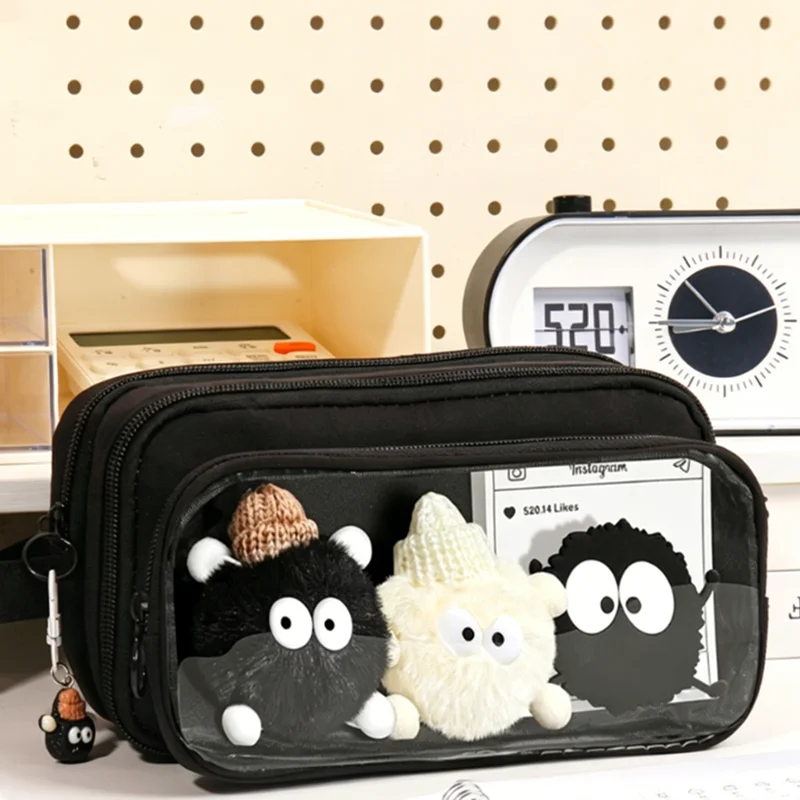 Cute Pencil Case with Clear Window, Large Capacity Multi-layer Pen Bag for Student School Supplies