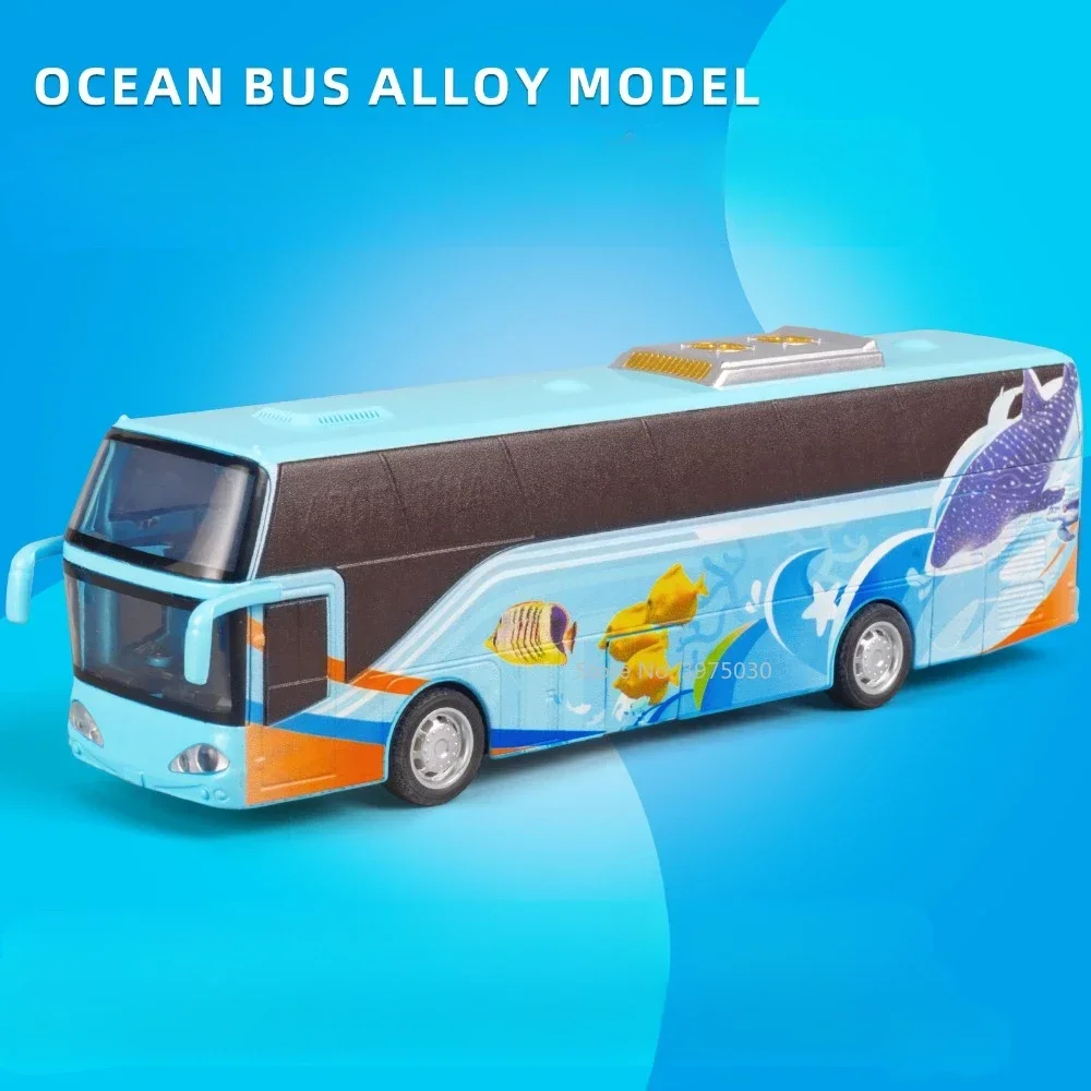 1/32 Ocean Bus Alloy Car Model Toy High Simulation Scale Passenger Buses Door Can Open Pull Back Collection Toys Gifts for Boys