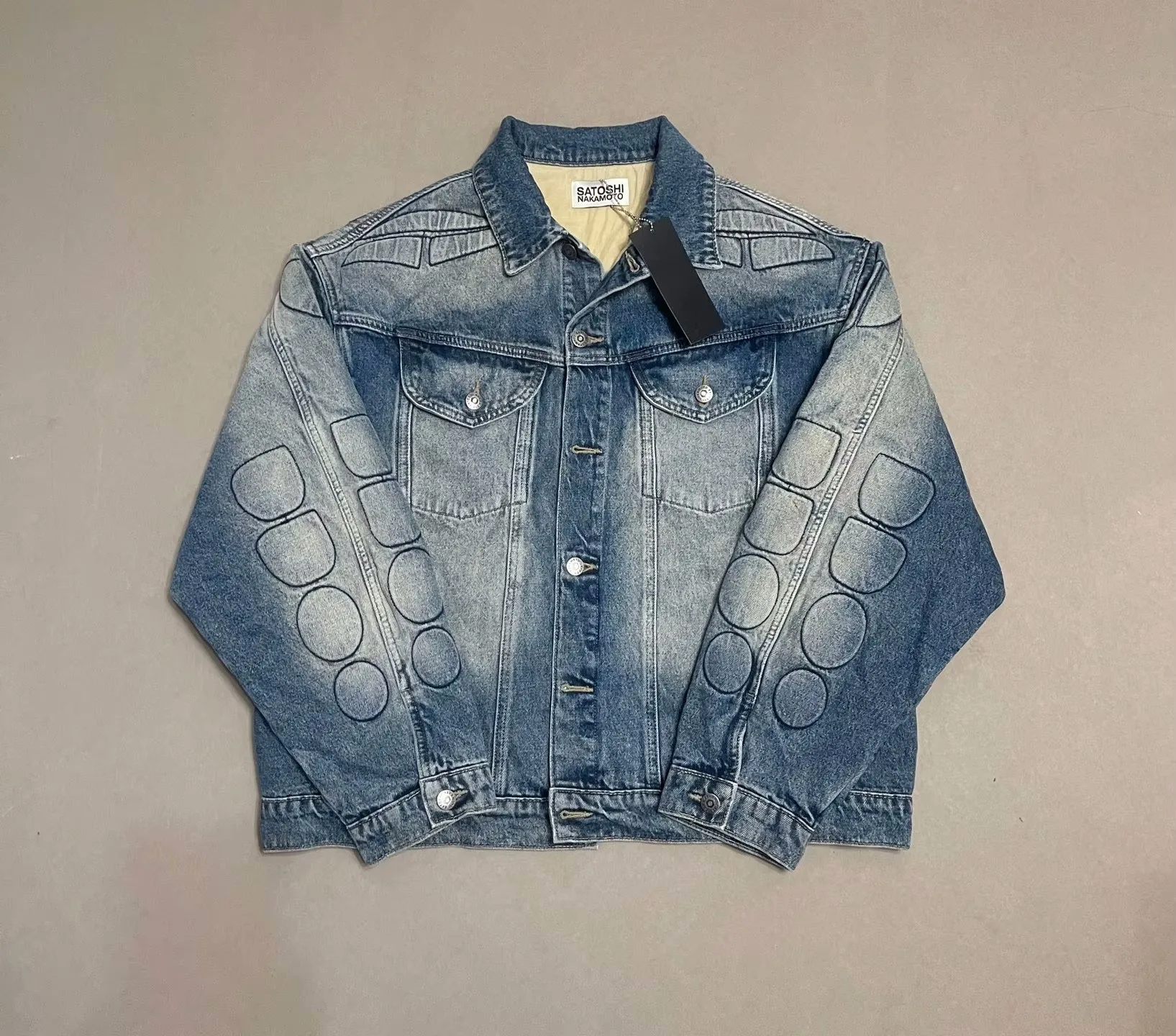 New 2026 Gentleman Men Old Washing Satoshi Nakamoto Mech Moto Denim Baseball Coats & Jackets Abstract digital Coat Warm #A118