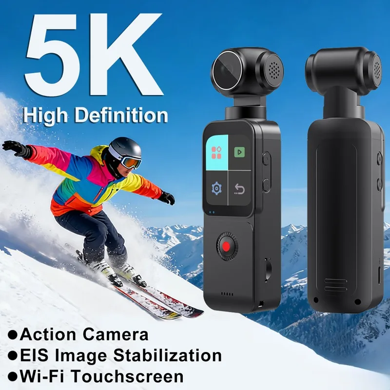 كاميرا الجيب 4K HD شاشة LCD تعمل باللمس مقاس 1.69 بوصة 270 ° تثبيت الصورة التلقائي، مسجل فيديو رقمي واي فاي محمول