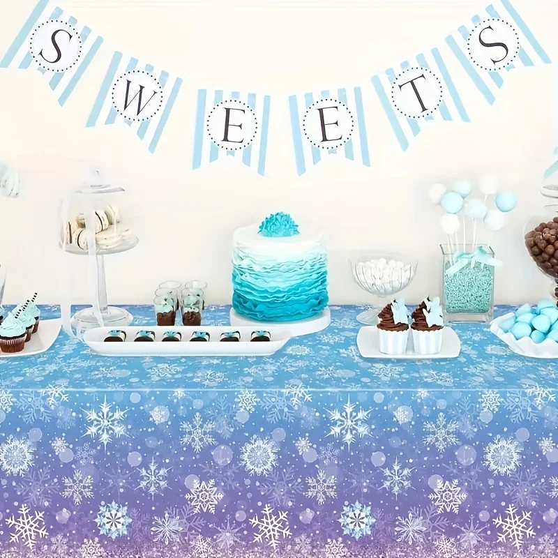 1pc Winter Snowflake Pattern Plastic Tablecloth, 54×108 Inches, Sturdy & Durable, Ideal for Christmas, New Year Celebrations and