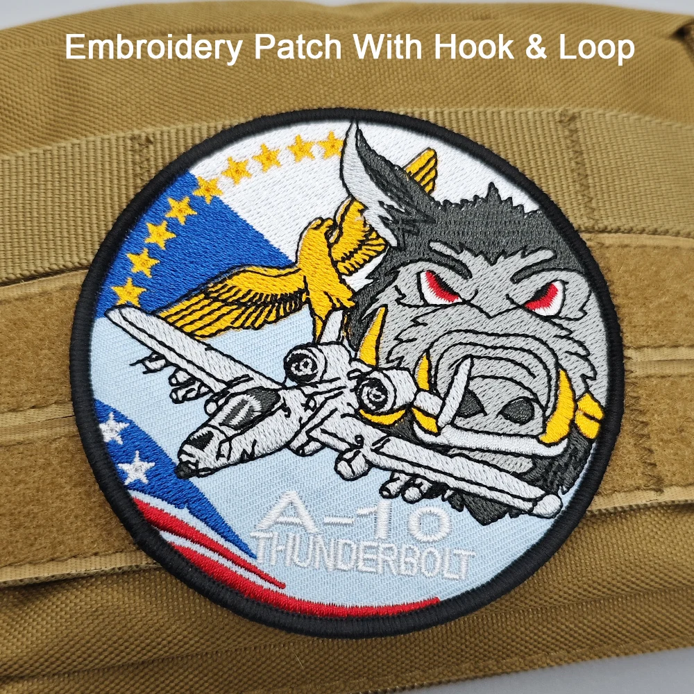 Parche bordado A-10 Thunderbolt con gancho y bucle, insignia militar táctica, regalo DIY para mochila, gorra, chaqueta, chaleco, ropa