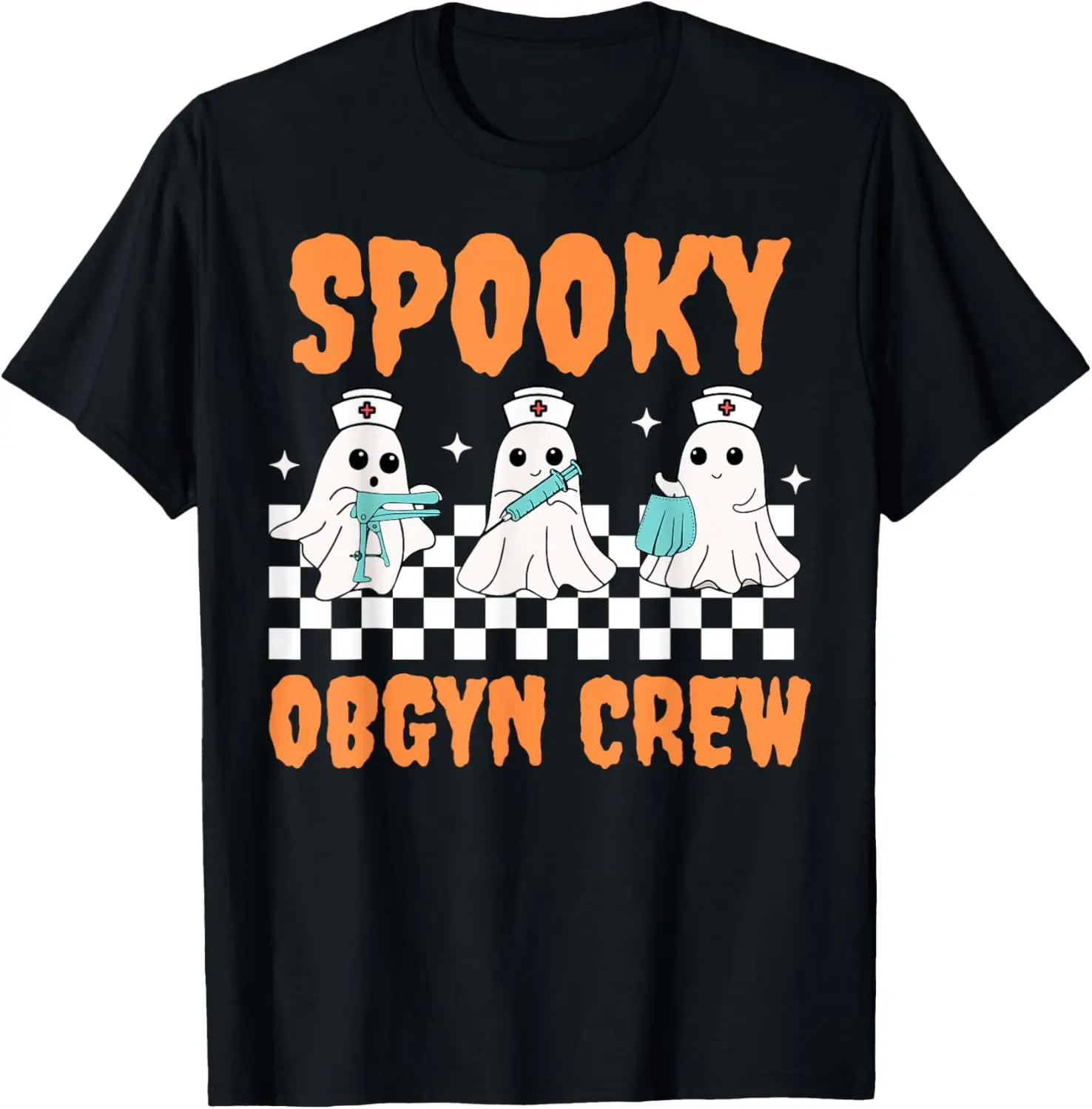 Retro Spooky OBGYN Crew Ghost Obstetrics Nurse Halloween T-Shirt