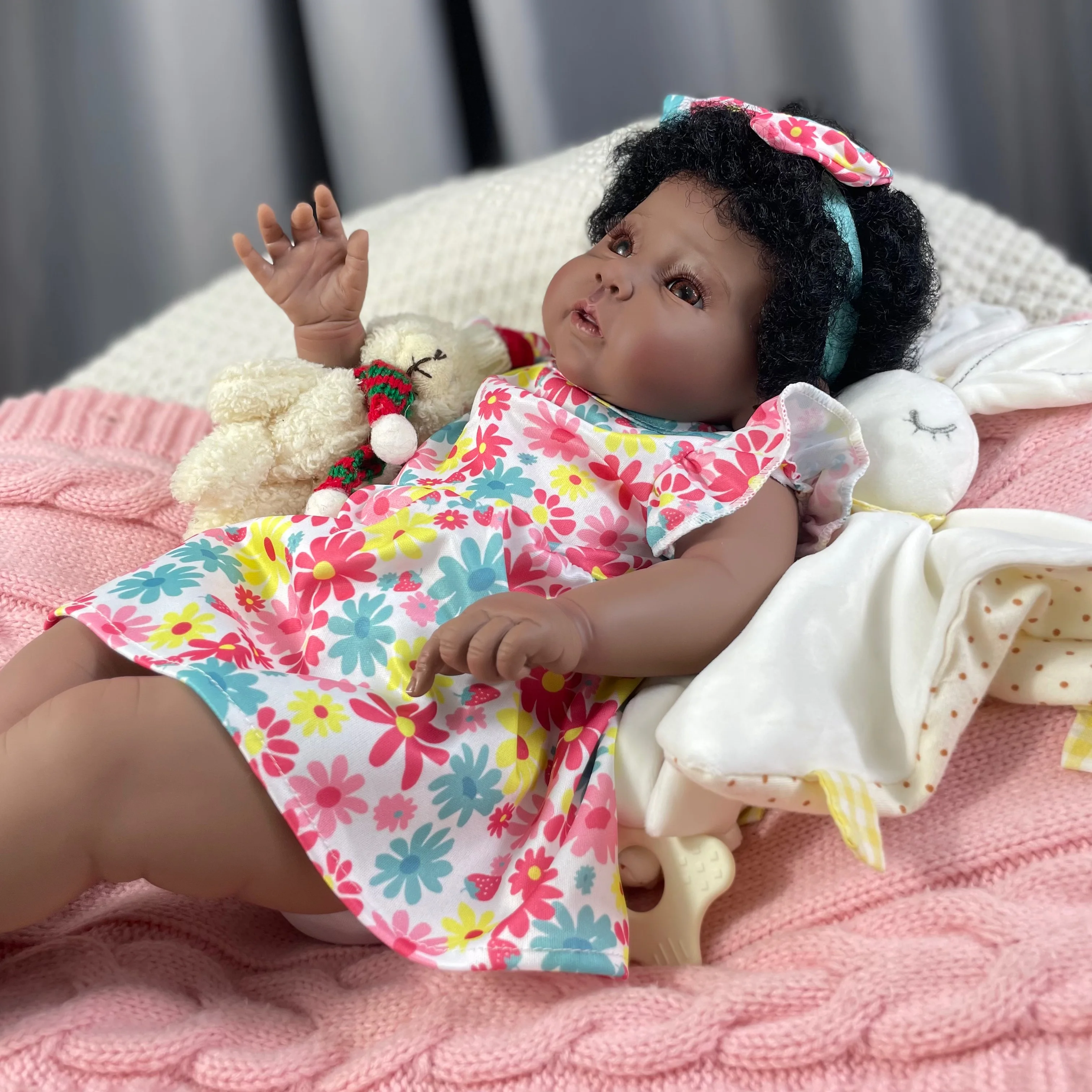 

20Inch African American Doll Raven Dark Skin Reborn Baby Black Girl Finished Newborn Rooted Hair Handmade Toy Christmas Gift