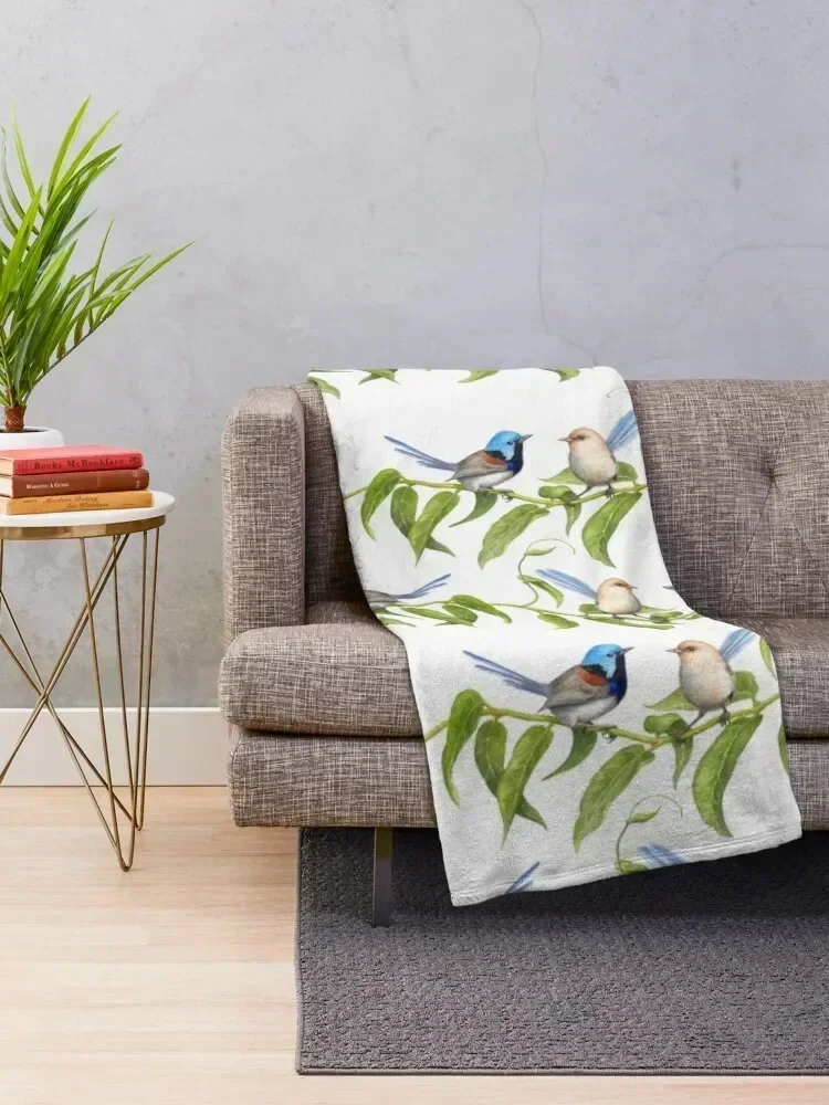 Variegated Fairy-Wrens - by Nadya Neklioudova Throw Blanket Beach Giant Sofa Bed Thin Blankets