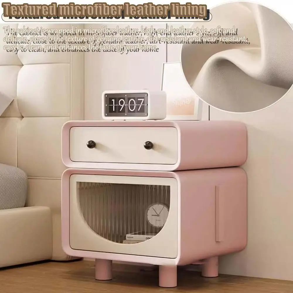 침실, 거실 및 사무실을 위한 검정색 45x40x52cm 크림색 어린이 수납 침대 옆 테이블