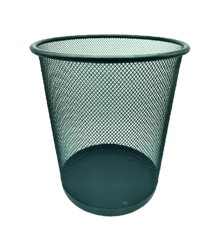 Tradineur-grid trash bin-made of Metal - Ideal for offices, rooms and classrooms-Ø 26x25 cm-black Color