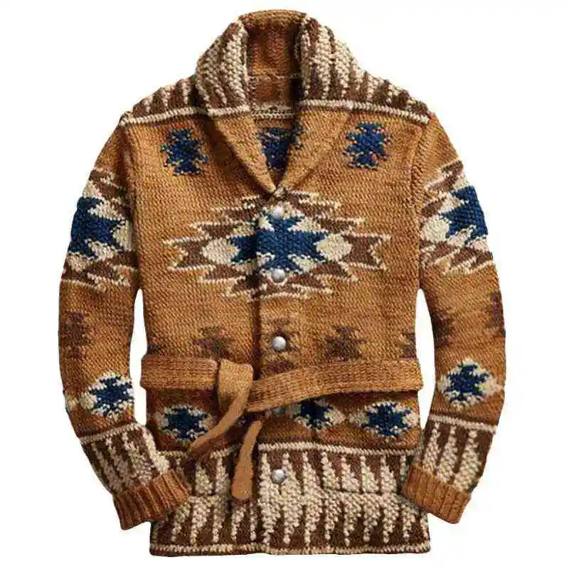 

Men's Thiened Heavy-Weight Sweater Autumn Winter Open Cardigan Knittedwear Belted Crew Ne Long Sve Casual Sle