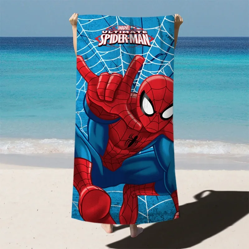 Spiderman handuk pantai cepat kering selimut serat mikro kartun selimut besar 140x70cm handuk cetak penyerap selimut Handuk Kolam