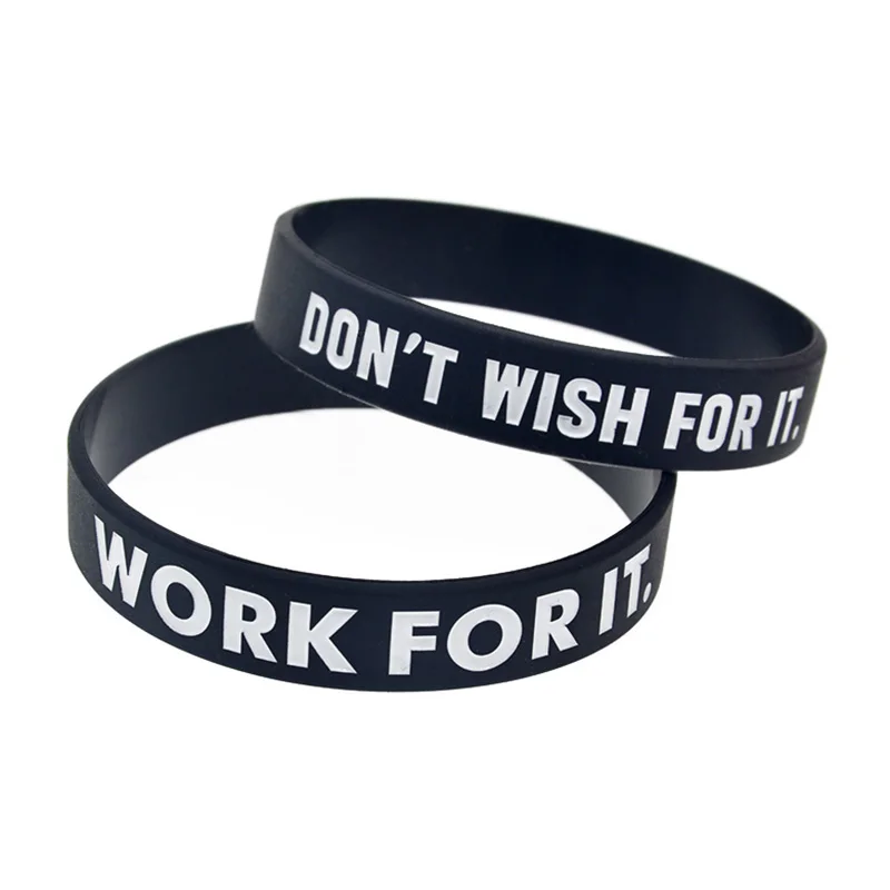 50 Pcs Black Silicone Bracelet Do not wish for it Work for it Motivational Rubber Bangle Positive Energy Gift for Friend