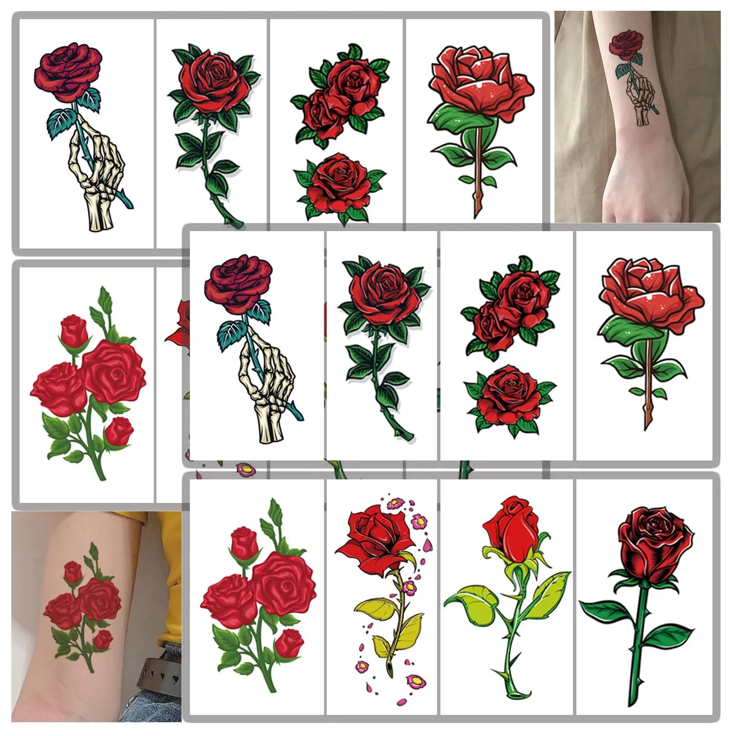 

Rose Flower Temporary Tattoos, Small Tiny Fake Rose Tattoo Stickers, 16 Sheets for Women Girls Adults