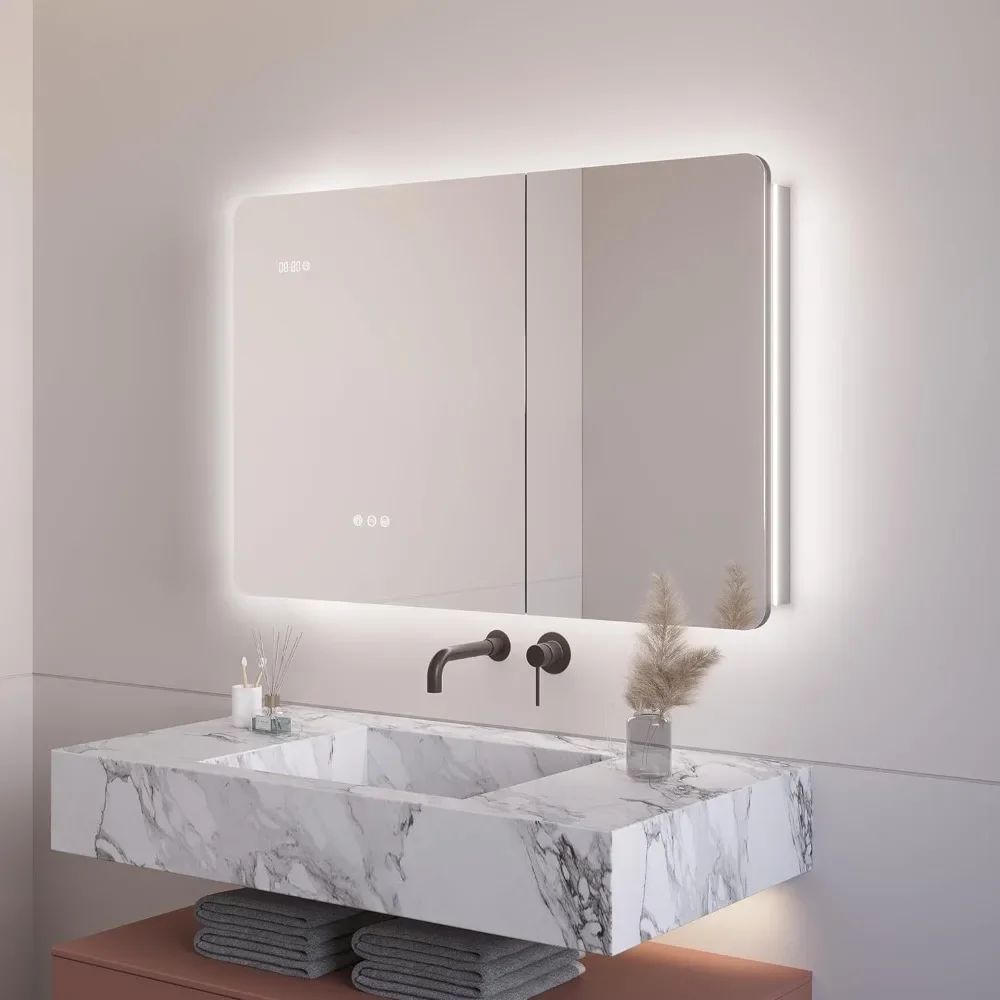 L # 36 X 24 Inch Bathroom Medicine Cabinet With LED Backlit Mirror, 3 Color Lights & Brightness Adjustment Anti-Fog Time