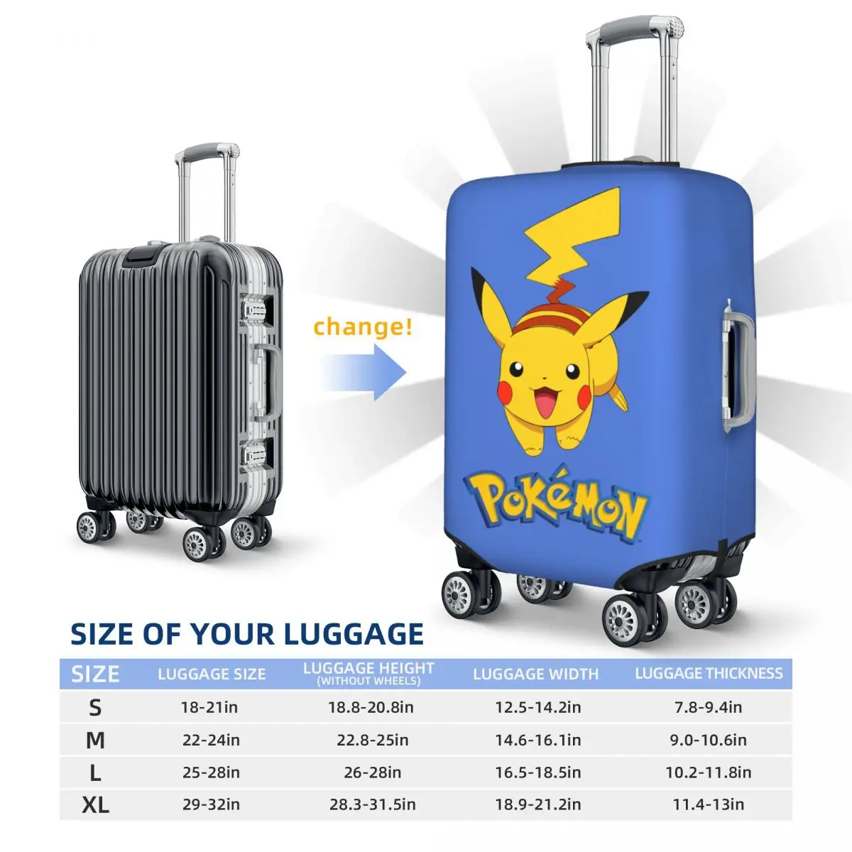 Custom Pokemon Pikachu Luggage Cover Protector Funny Travel Suitcase Covers for 18-32 Inch