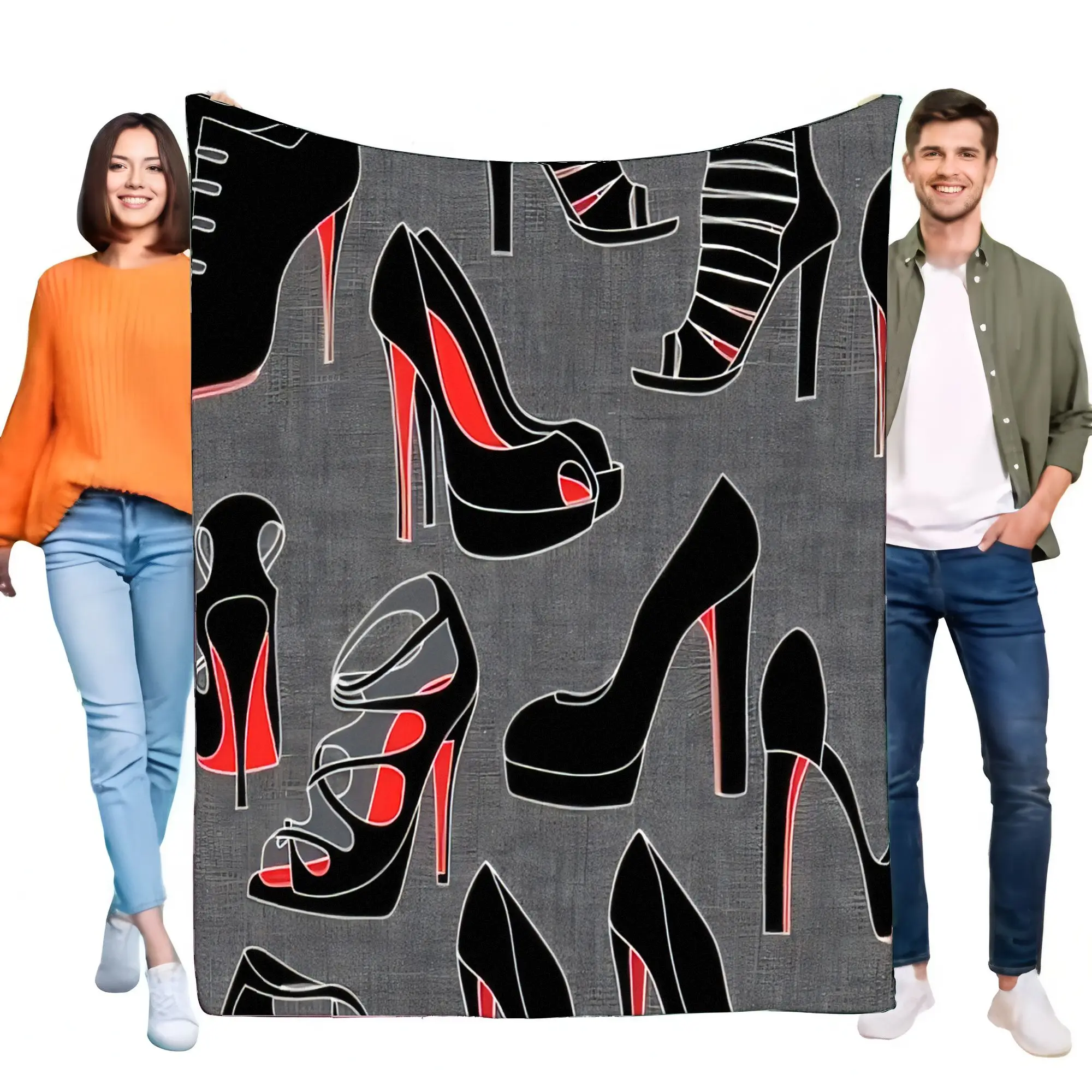 Luxury High Heels Blanket Red Soles Stiletto Shoe Pattern Soft Flannel Throw for Sofa Bed Couch Home Decor Stylish Fashion Gift