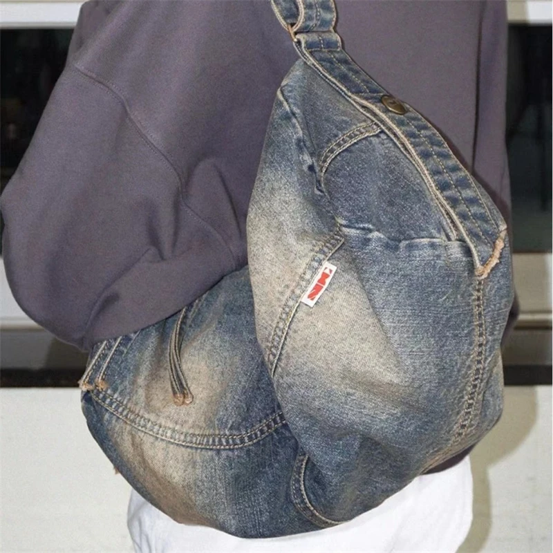 

Vintage Washed Denim Shoulder Bag For Women Large Capacity Crossbody Tote For Students Daily Commuting Fashion Casual Bag 2025