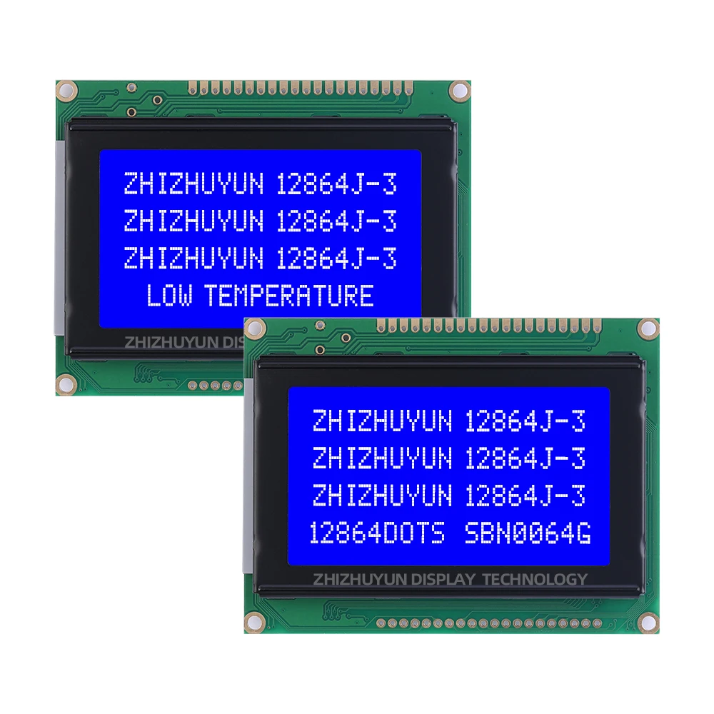 Ecrã LCD gráfico, película cinzenta, temperatura de funcionamento letra azul-30 + 70, 128x64, 93x70mm, 12864J-3