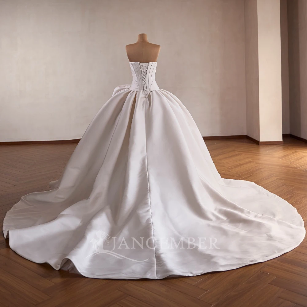 Customized Chic Strapless Court Train Ball Wedding Dress Simple Beading Sleeveless Vintage Bridal Dress vestidos de novia boda