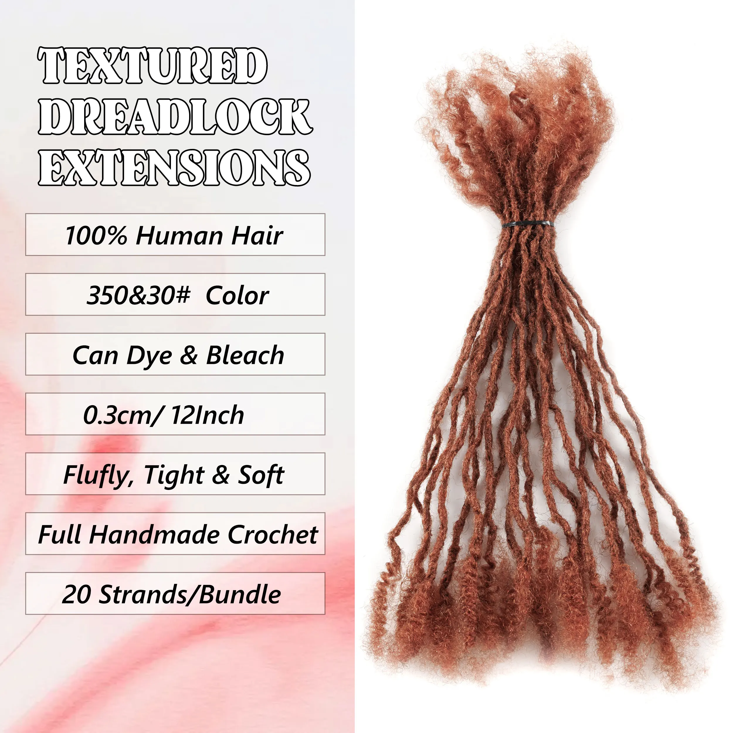 20Strs/P 100% 인모 ANNA 350&30 #   시스터 락스 익스텐션 0.3cm 4-32인치 소프트 인터록스 크로셰용