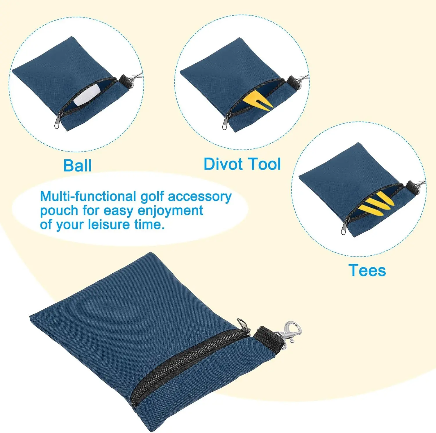 Golf Tee Pouch, Zipper Golf Ball Bag with Metal Lobster Claw Clip for Men Women Valuables Holder