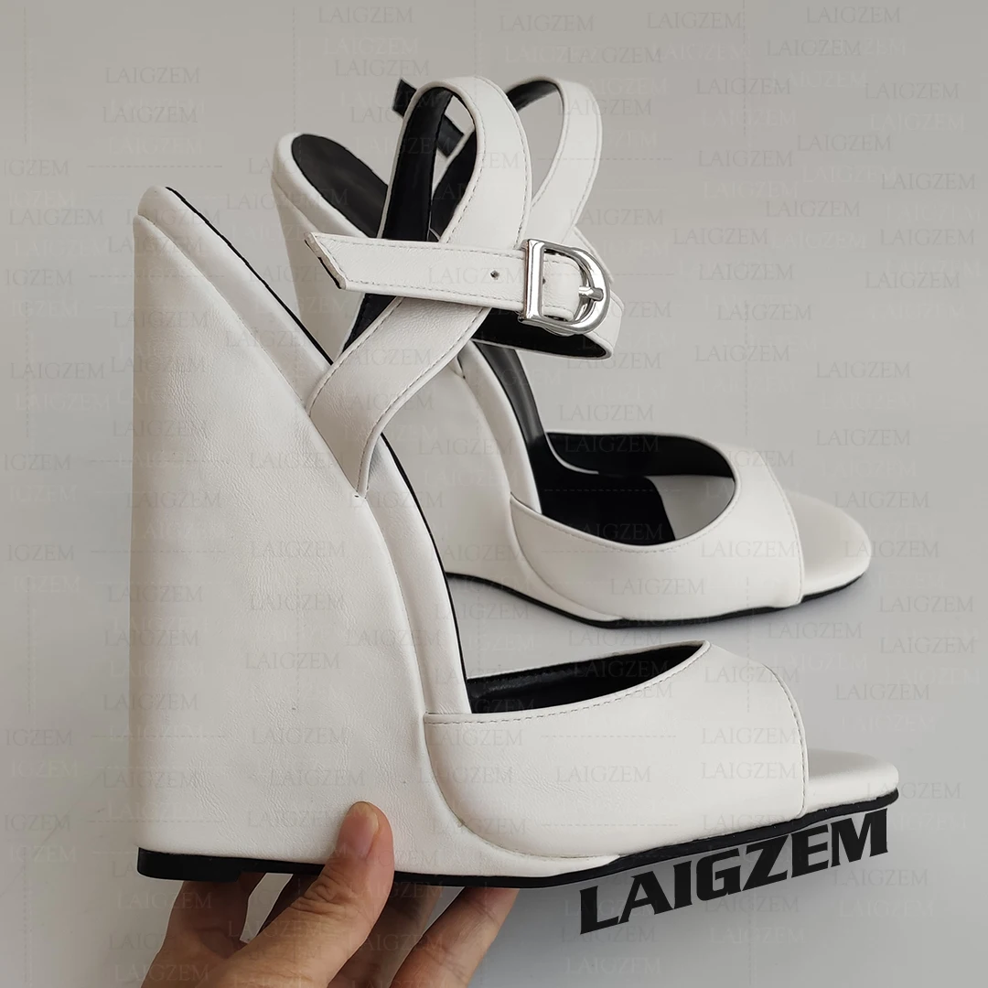 

LAIGZEM Женские туфли-лодочки с открытым носком 15 см, туфли на высоком каблуке с ремешком на щиколотке, женская обувь ручной работы из искусственной кожи для девочек, женские большие размеры 39 43 47