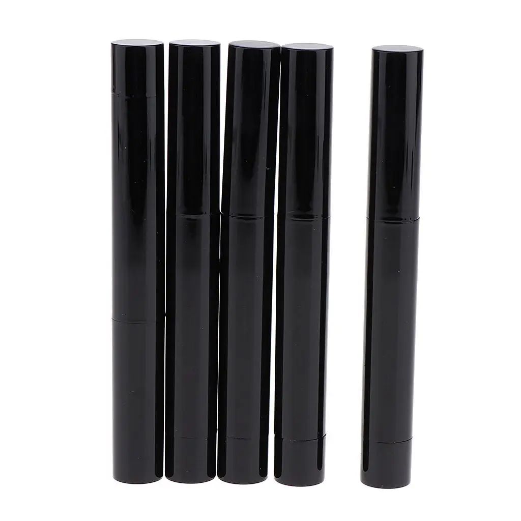 5 Pack Cylinder Empty Rotating Lipstick Lip Balm Tubes Refillable Bottle Lip Gloss Containers 12.1mm, Black