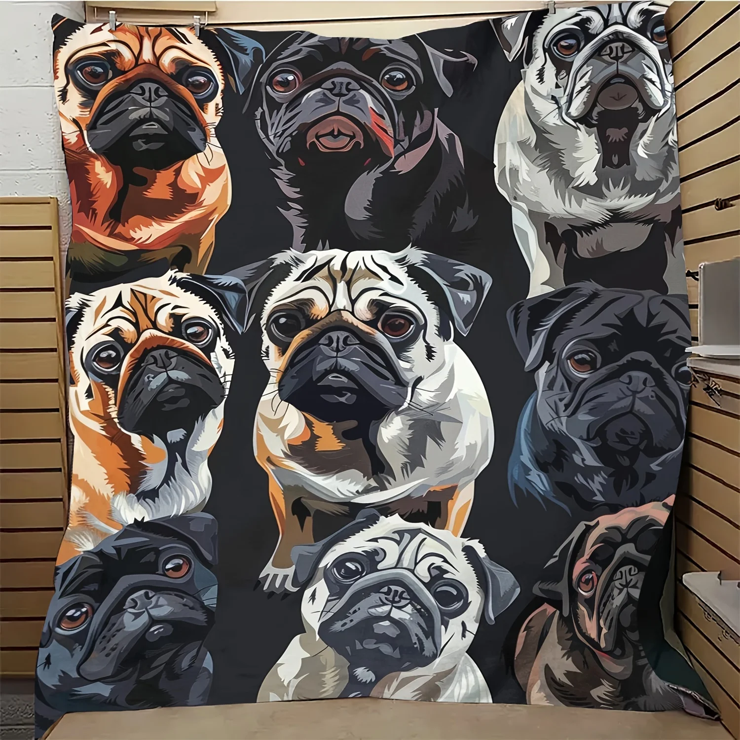 Cute Stitching Pug Dog Cozy Throw Blanket, Funny Pet Animal Couch Bed Warm Wrap, All Season Office Nap Decor Gift