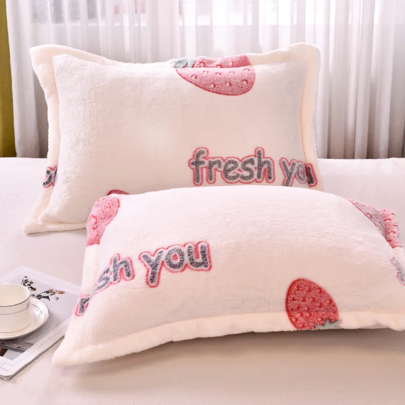 2PC Customizable Flannel  Pillowcase Coral Fleece Winter Thick Warm pillowcase Double Sided Velvet Bedding