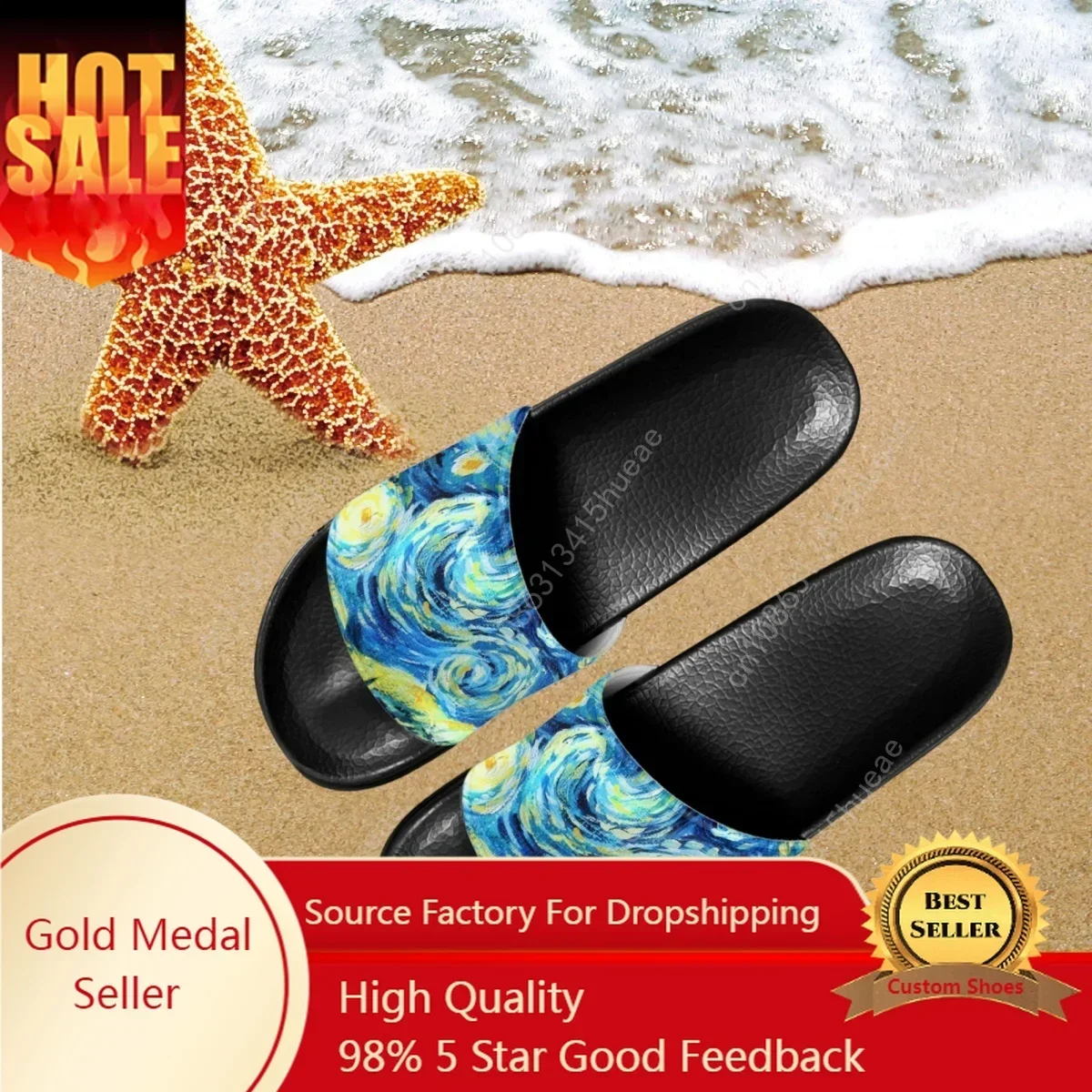 

Van Gogh Oil Painting Summer Women Slippers Starry Night Printing Thick Sole Indoor Slipper For Ladies Household Non Slip Slides