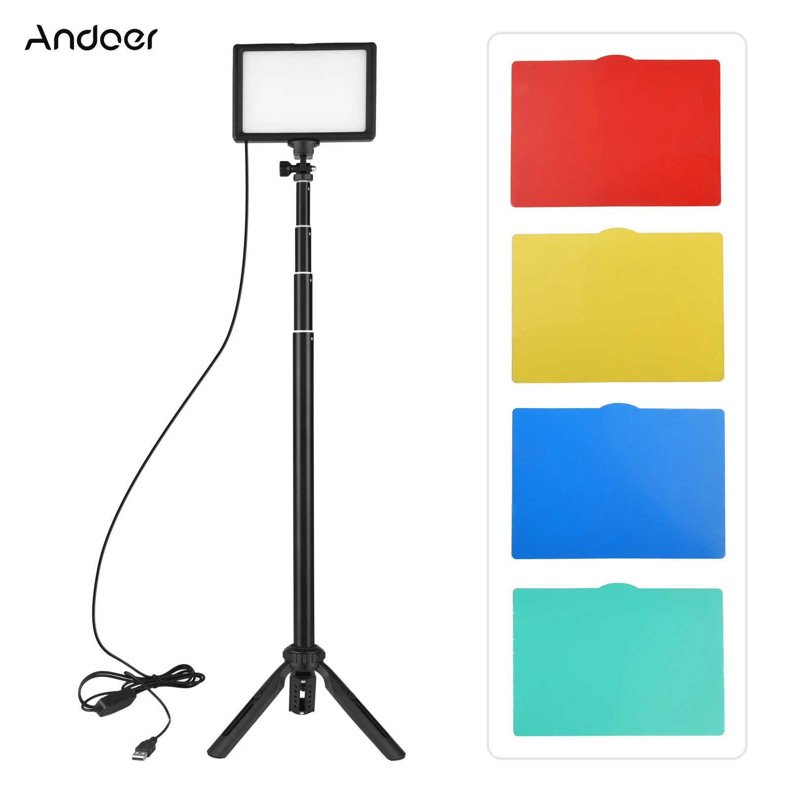 Andoer USB LED Video Light Kit Photography Lighting 3200K-5500K 120pcs Beads 14-level Dimmable 148cm Adjustable Tripod Stand