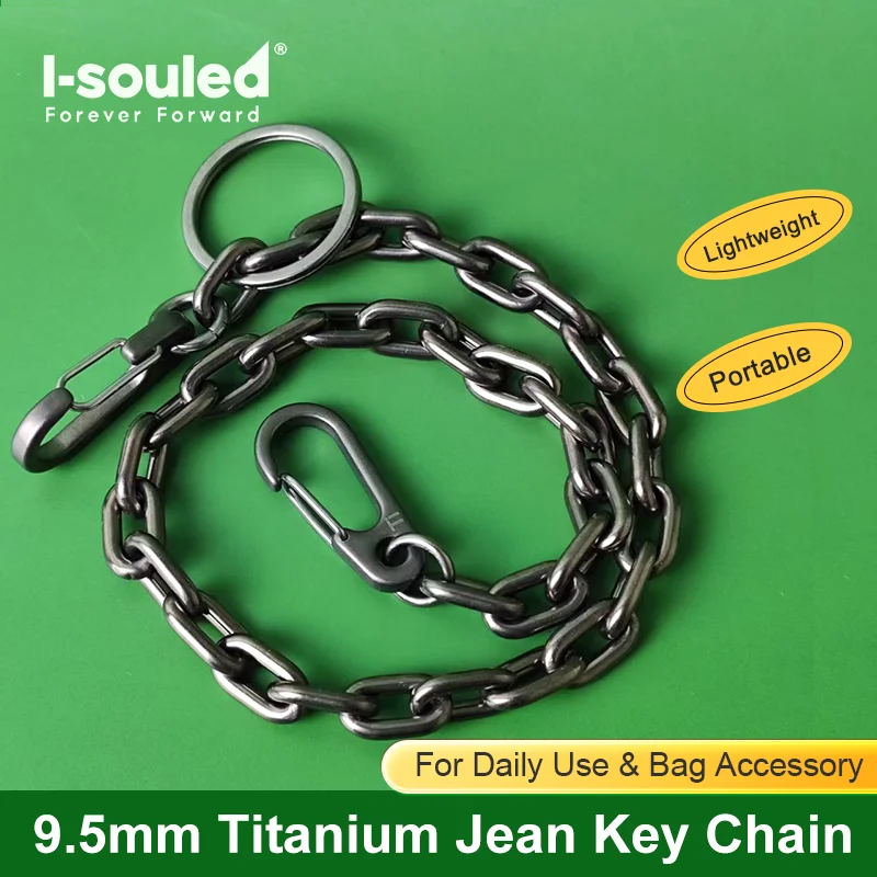 9.5mm Grade 1 Titanium Jean Chain Keychain for Men, Lightweight Durable Wallet Pants Belt Key Holder with Carabiner, Unisex Gift