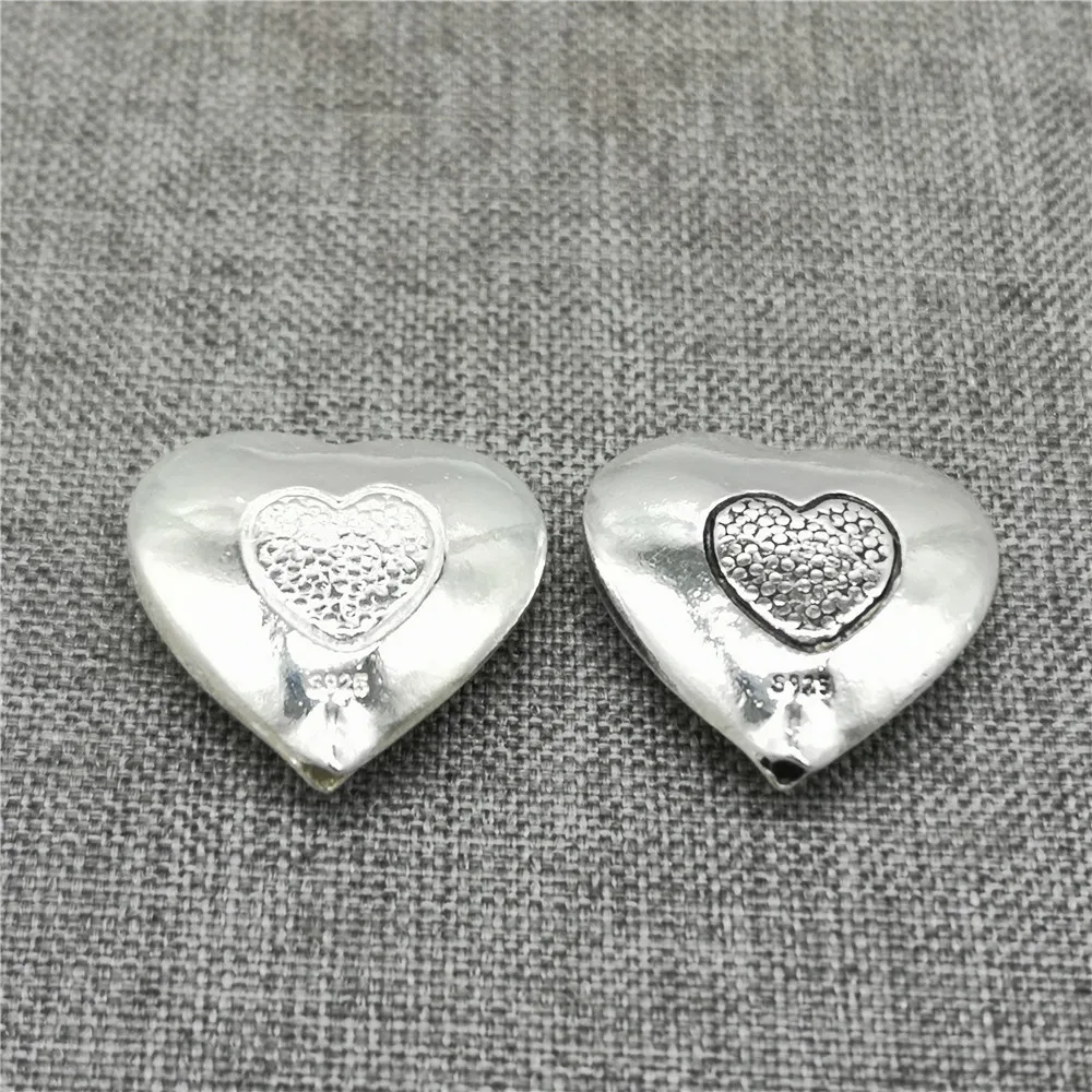 Sterling Silver Love Heart Bead w/ Imprint Full of Love 2-Sided for Bracelet Necklace