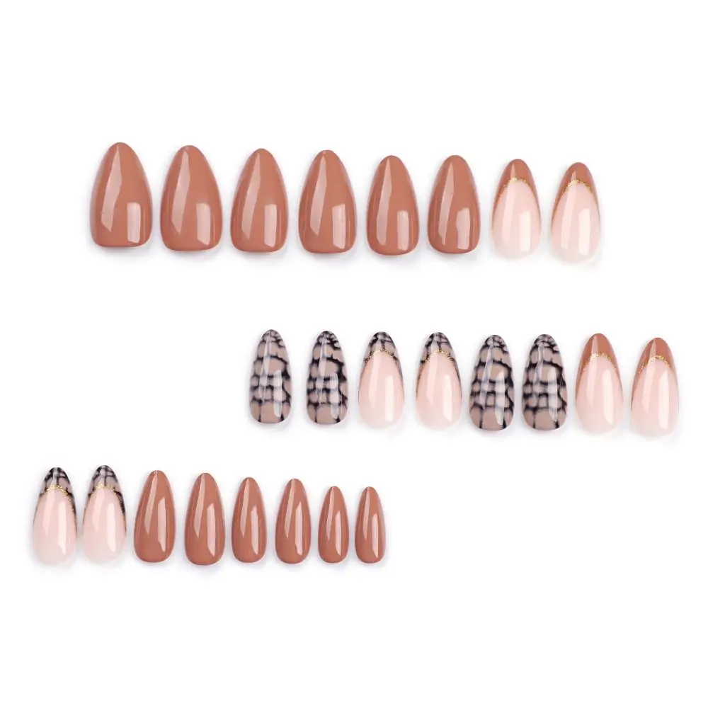Manicure Long Almond False Nails White Edge Bow Fake Nials French Detachable Nail Tips Women