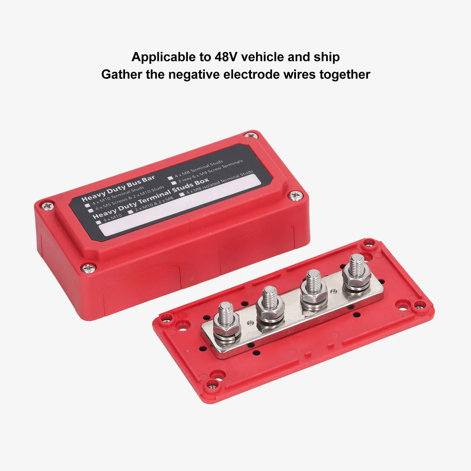 Bus Bar Terminal Box Bus Bar Box with Screws M10 Terminal Studs Power Junction Distribution Block Busbar Box 48V 300A