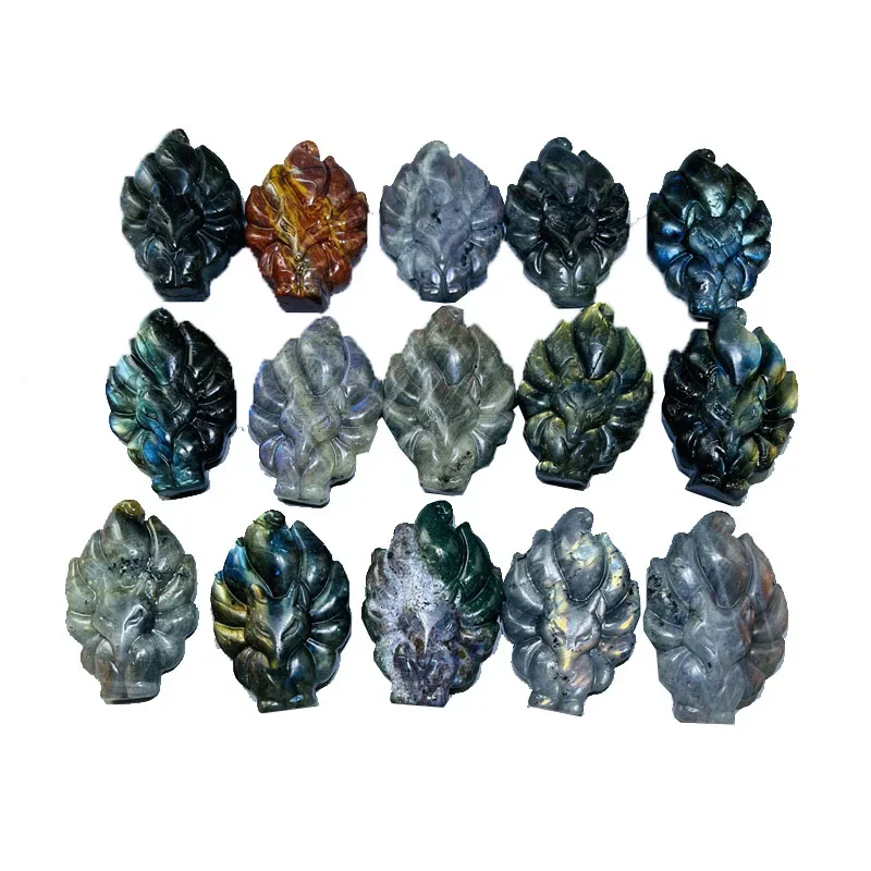 

# Hot Sales Labradorite Fox Natural Crystal Animals Crafts Small Labradorite Nine Tails Fox Statue For Gifts