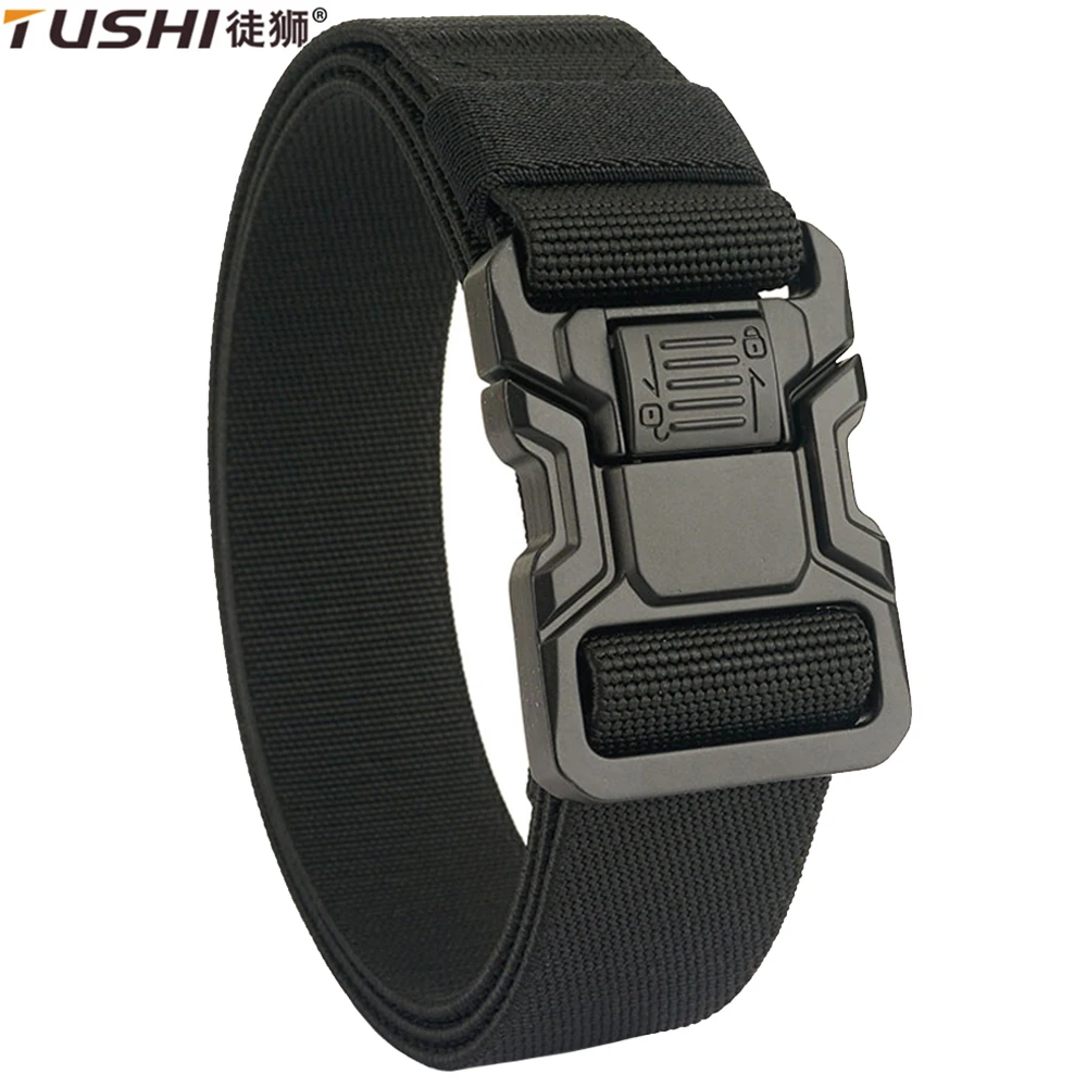 TUSHI Belt Elastic Belt for Men Aluminum Alloy Quick Release Buckle Unisex Hiking Belt Military Tactical Belt Stretch Girdle