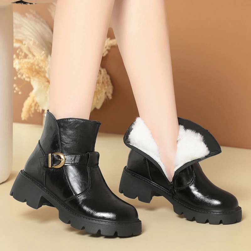 DIMANYU Winter Boots Women 2026 New Genuine Leather Wool Warm Short Boots Casual Plus Size Women's Riding Boots