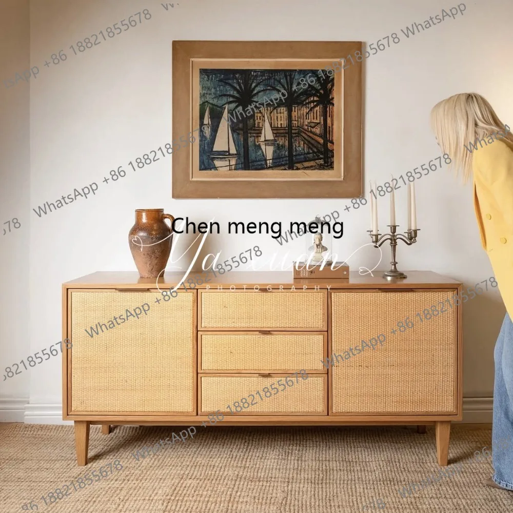 American medieval log solid wood rattan chest master bedroom frame structure whole oak