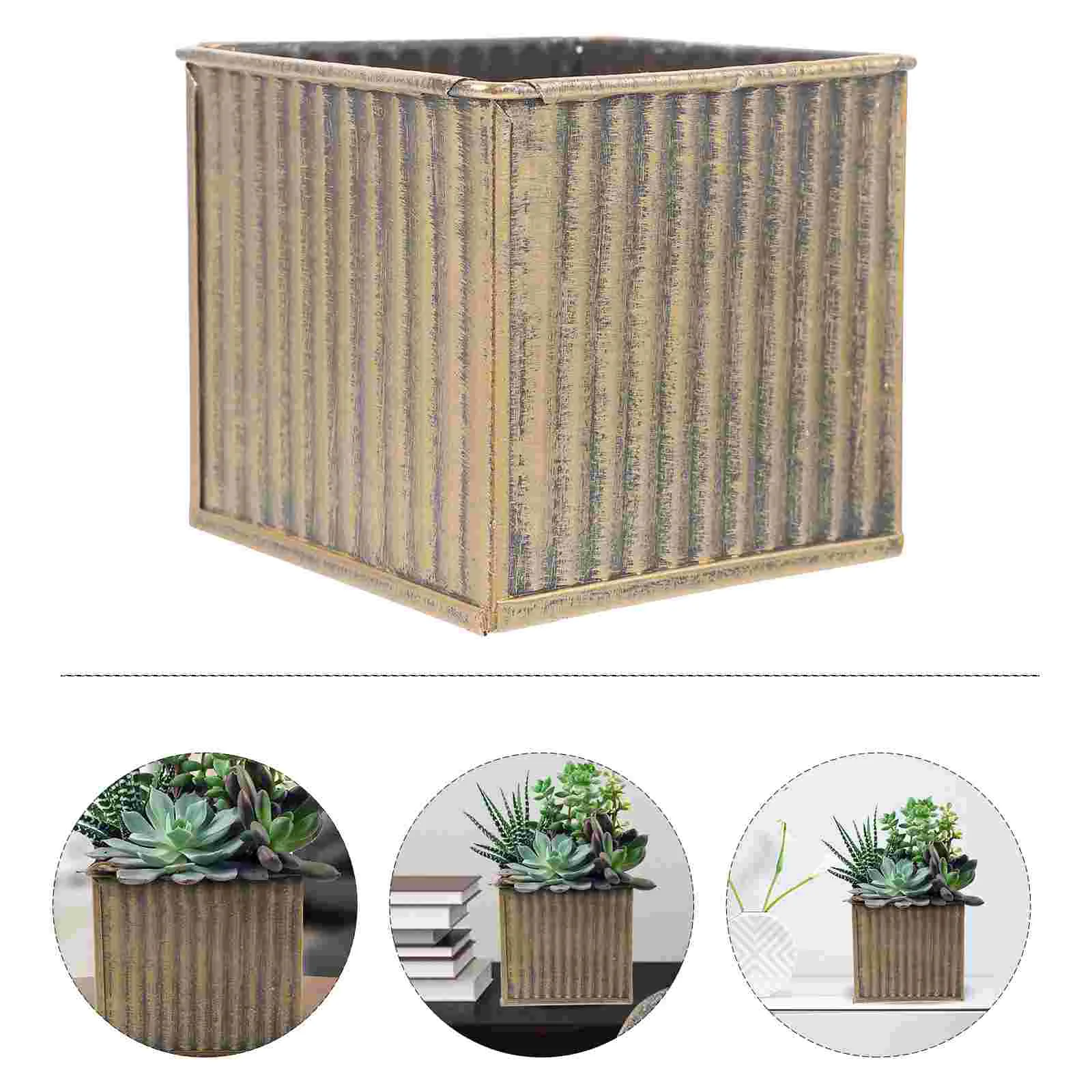 Plants Flowerpot Vase for Flowers Vintage Planter Galvanized Square Country Decor