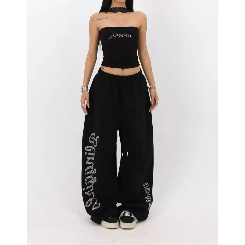 

Loose Bla Jazz Dancing American Hip Hop Sle Top Wide Leg Pants Workwear Pants Women Street Loose Set Casual Polyester Fiber