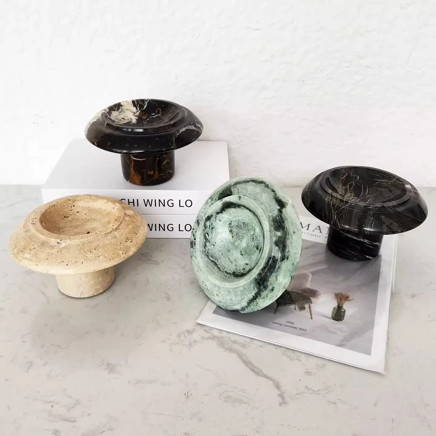 Light luxury Natural Marble Creativity High-legged Tray Advanced Home Furnishing Living Room Desktop Decoration Fruit Tray