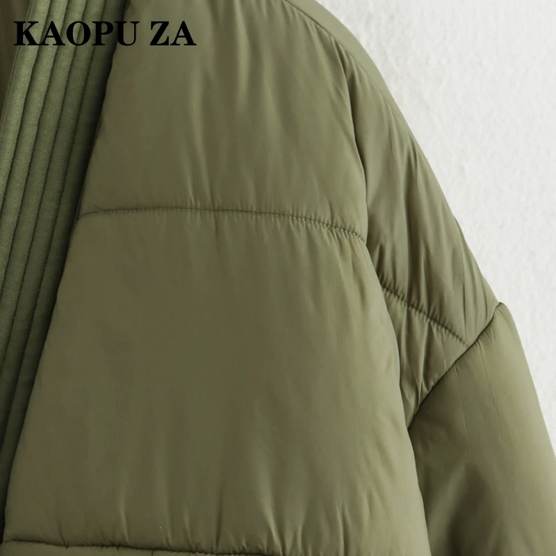 KAOPU ZA Woman 2024 New Autumn/Winter Vintage Solid Color V-Collar Thick Jacket Female Casual Long Sleeve Button Outerwear Coat