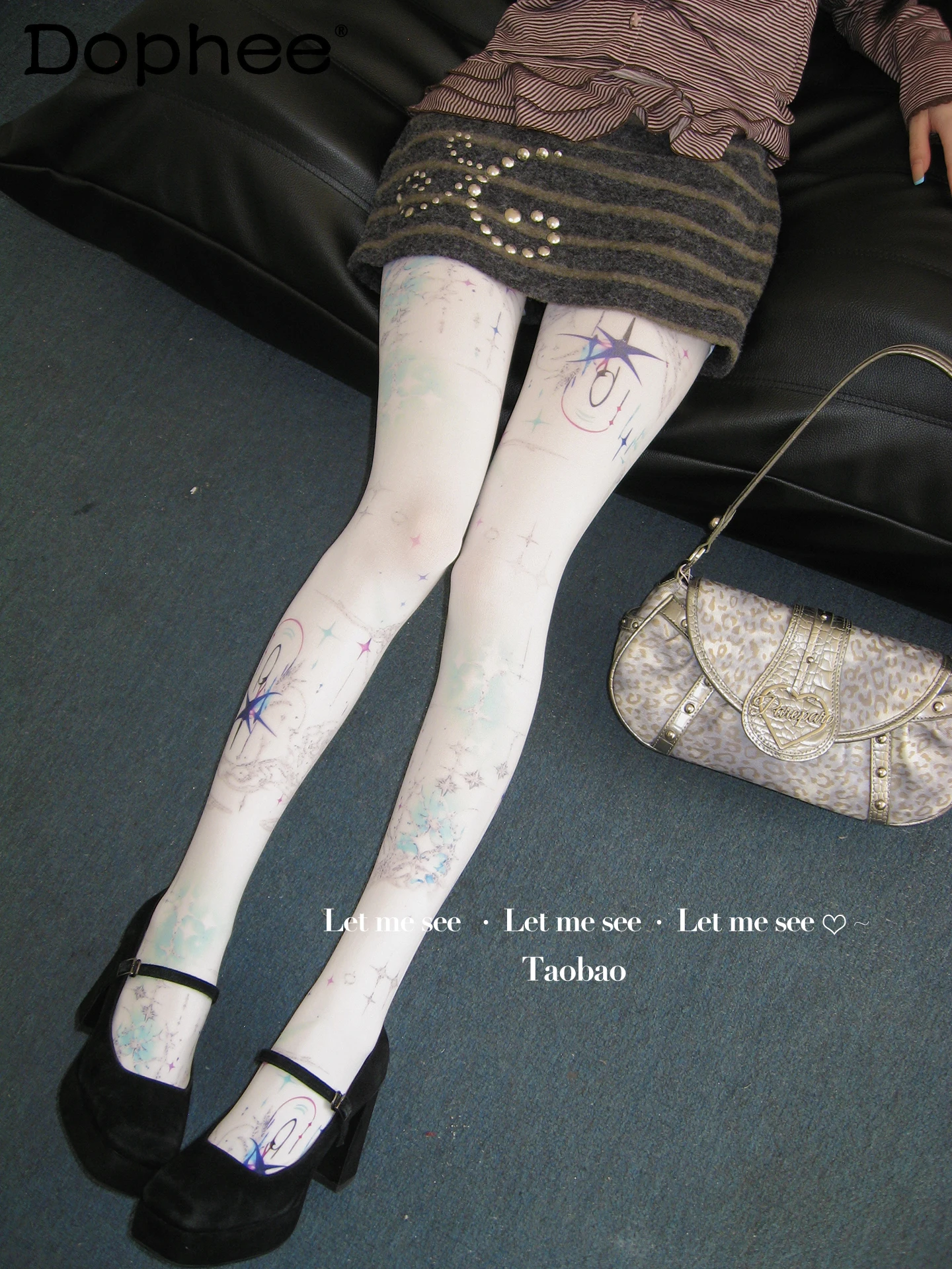 

Japanese Original Sweet Cool Hot Girl Printed Pantyhose Y2K Subculture Lolita White Leggings for Women
