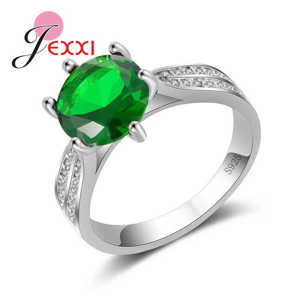 Silver 925 Rings Jewellery Stylish Designs Setting Shiny Green Cubic Zirconia With White AAA Zircons Women Wedding Rings