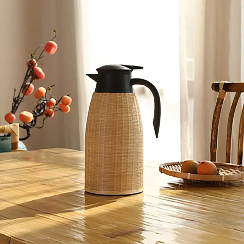 Water Bottle Large Capacity Household Tea Set Thermal Jug Stainless Steel Thermos Handmade Bamboo Weaving Coffee Pot Thermo Pot