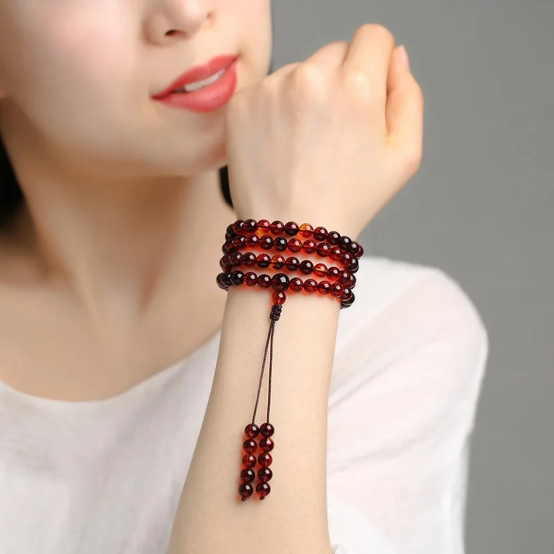 108 Multi-circle Beads, Bracelet Necklace, Men's and Women's Second-generation Amber Beeswax, Blood Silk Beads.