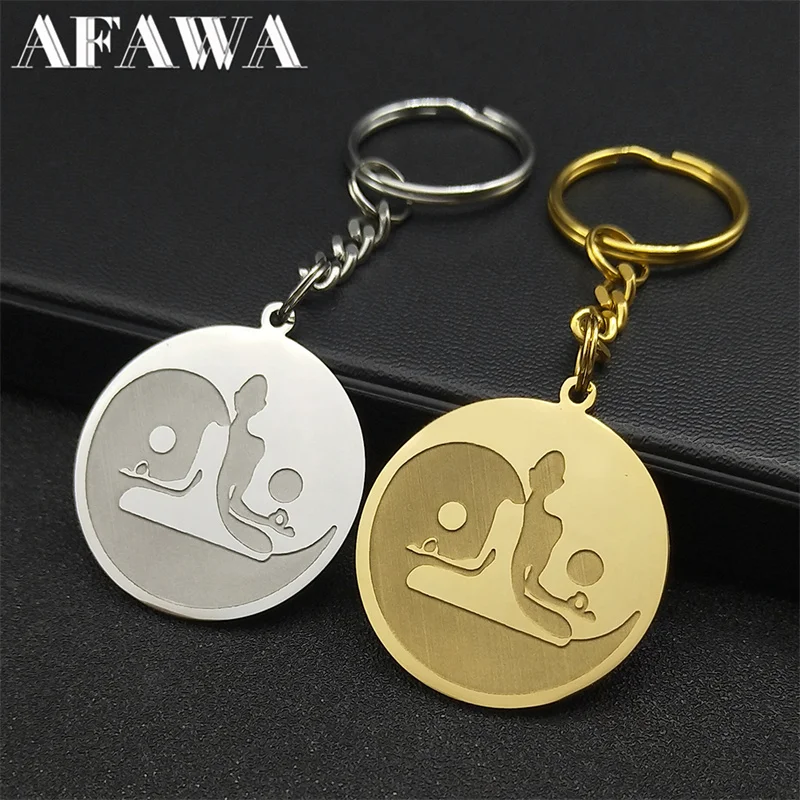 Meditation Buddha Buddhism YinYang Keychain for Women Men Stainless Steel Gold Color Yoga Amulet Keyring Jewelry K3678S02