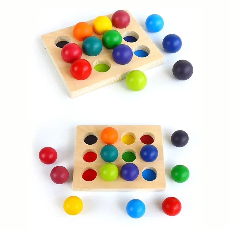 Baby Montessori Houten Speelgoed Regenboog Bal Matching Game Toy Kleur Cognitieve Matching Vroeg Onderwijs Leren Speelgoed voor Kinderen