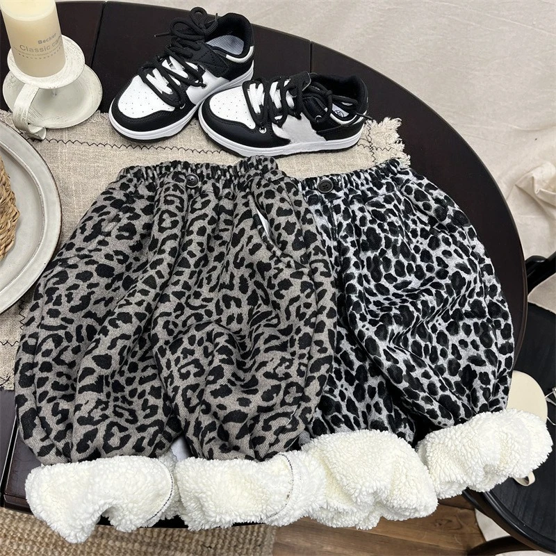 

Children's Leopard Lantern Pants Autumn Winter Girl's Harem Pants Fashion Trousers 1-6Year Boy's Casual Pants Velvet Trousers