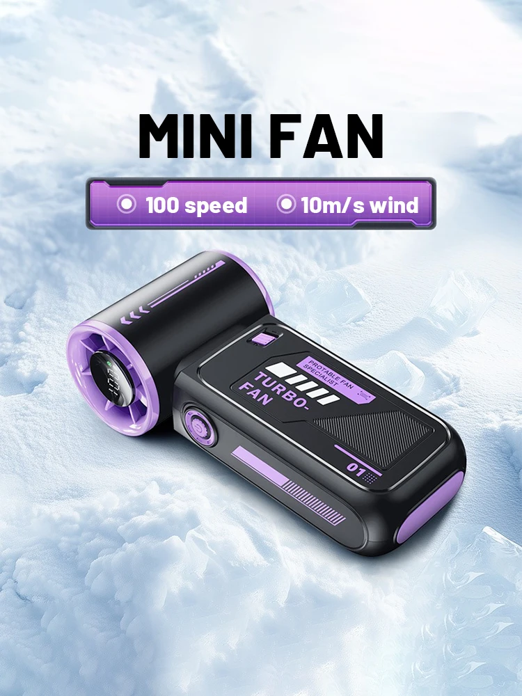 Mini Turbo Handheld Fan Portable 100 Speeds Adjustable 3600mAh USB Rechargeable Battery LED Display for Travel Outdoor Camping