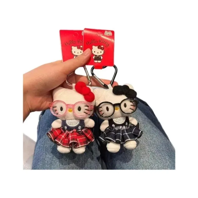 Cute Hello Kitty with Glasses Bag Charm Keychain for Women Girls Kawaii Cartoon Purse Hanger Clip On Backpack Pendant Wholesale view 5